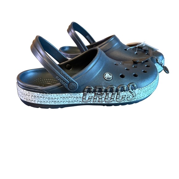 CROCS Shoes - Crocs Crocband Logo Motion Clog Black‎ White Mens 9 Womens 11 Shoes NEW